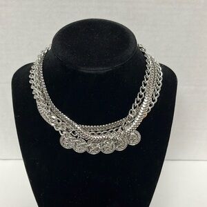 4 Stranded Silver Toned Choker with Faux Coins